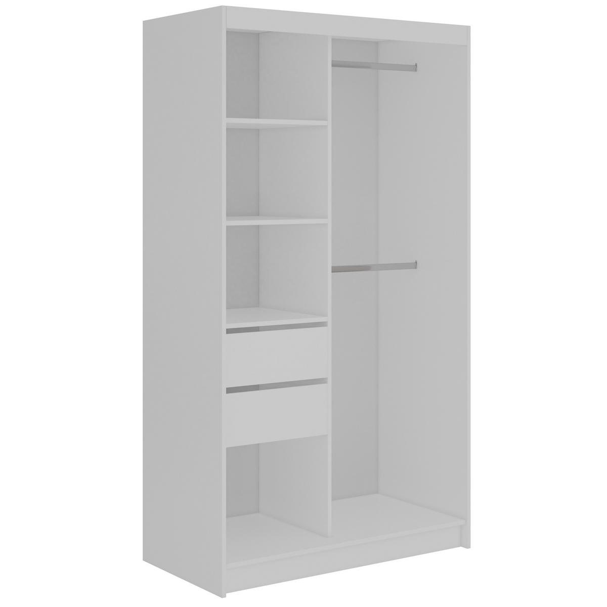 SCHWEBETÜRENSCHRANK mit Spiegel und Schubladen LAOS - 120 - Weiß - Eiche Artisan Lamellen - Alufarben/Weiß, Holzwerkstoff/Metall (120/216/61cm) - MKS