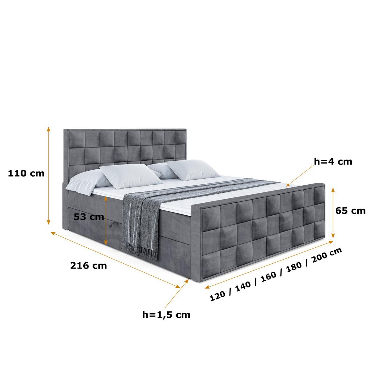 BOXBETT ZAFIRA - 180x200 - H3 - Dunkelgrau - Dunkelgrau, Holzwerkstoff (180/200cm) - ALTDECOR