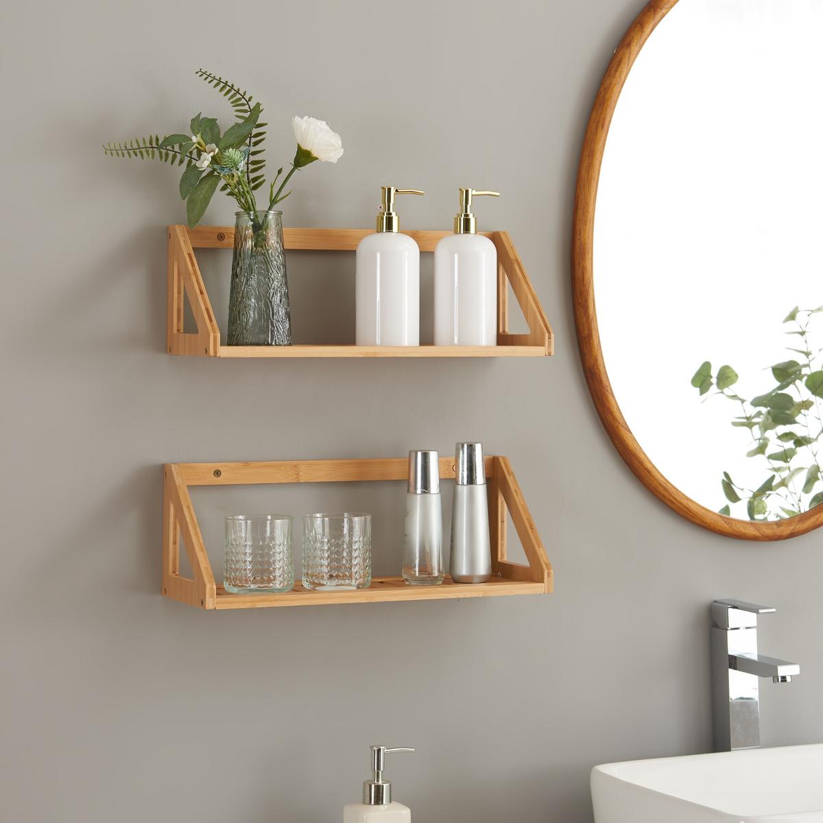 WANDREGAL-SET 2 TLG. Gjerdrum - Naturfarben, Naturmaterialen (15/15/43cm) - [en.casa]
