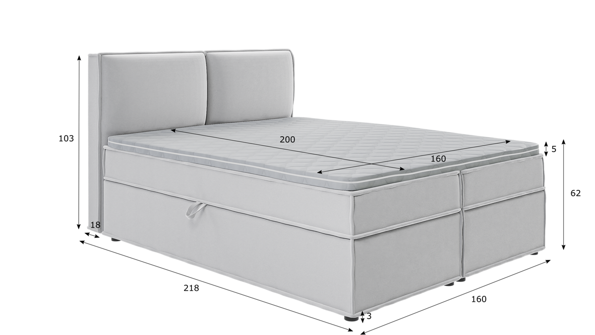 BOXBETT Eclipse 160/200 cm Silber Luxusmicrofaser - Silberfarben/Schwarz, Holz/Kunststoff (160/200cm) - S-Style Möbel
