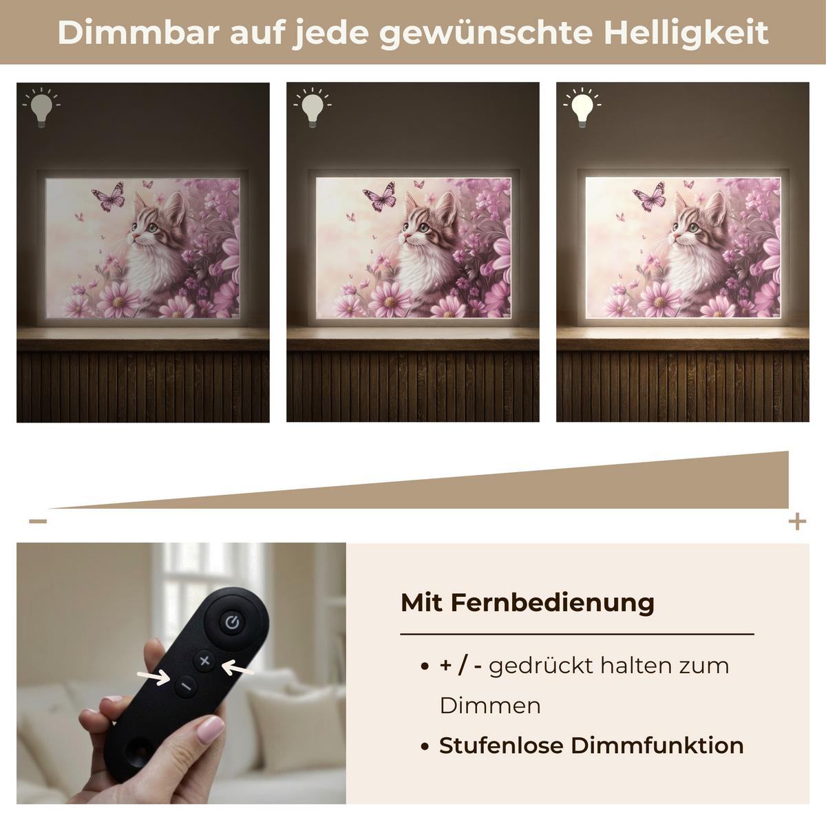 NACHTTISCHLAMPE MIT AKKU Kätzchen - Blumen - Schmetterlinge - Lila 40x30 cm - Altrosa, Holzwerkstoff (8/40/30cm) - OnlyWow