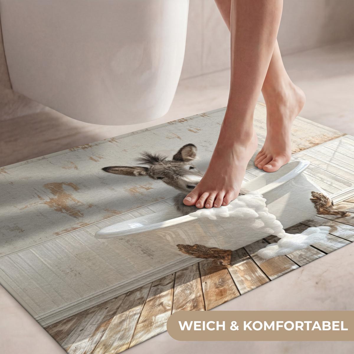 WC-VORLEGER Esel - Tiere - Badewanne - Schaumstoff Toilettenteppich 90x60 cm - Creme, Textil (90/1cm) - OnlyWow