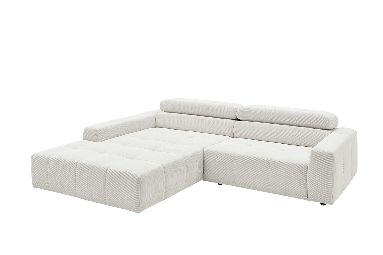ECKSOFA MIT MOTORISCHEM SITZVORZUG RENO Weiß Cord Relaxfunktion - Schwarz/Weiß, Kunststoff/Textil (258/217cm) - KAWOLA