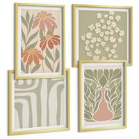 BILDER SET 4er Set - 50x50 cm & 40x60 cm Goldrahmen - Floraler minimalistischer Boho-Stil - Goldfarben, Kunststoff (50/50cm) - TULUP