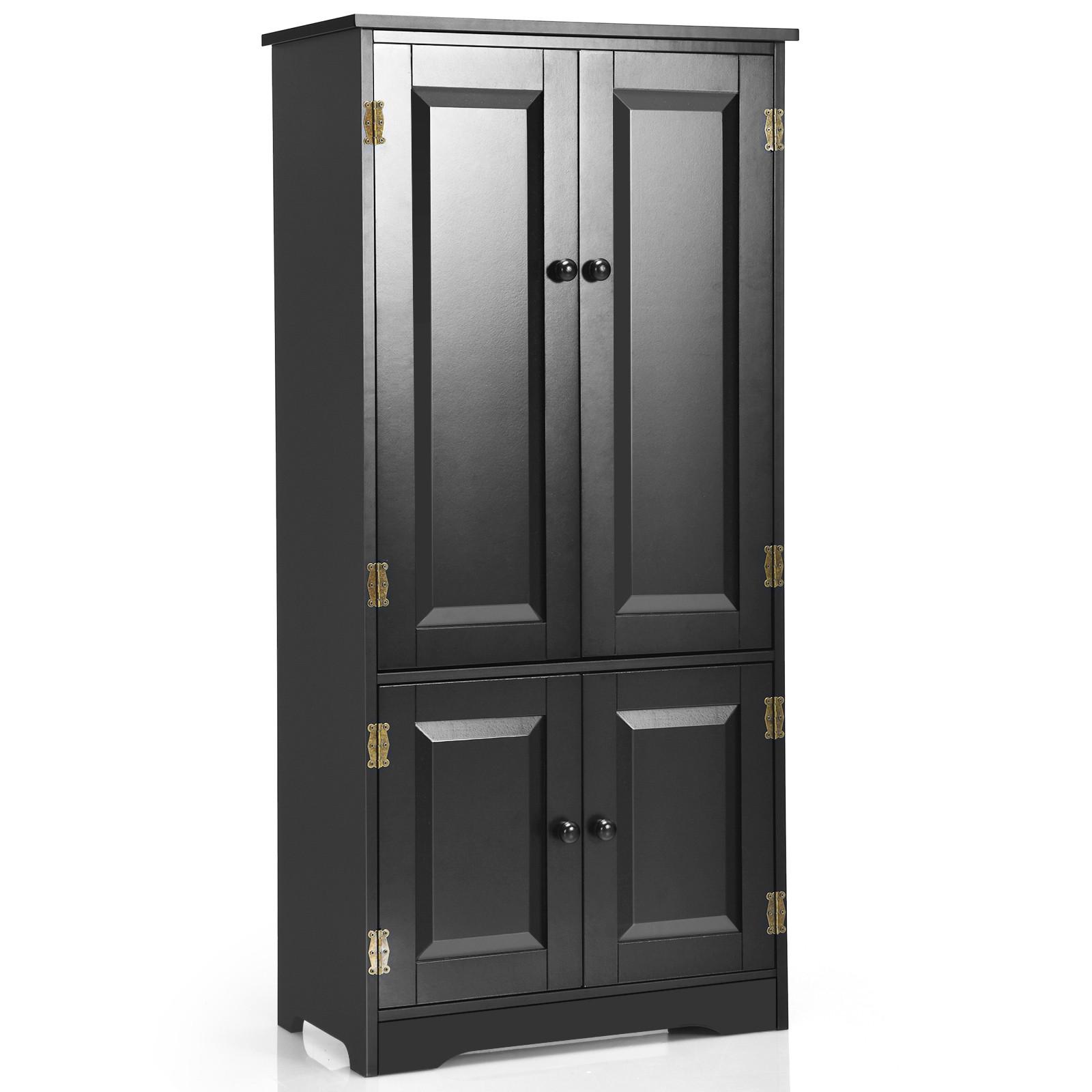 MEHRZWECKSCHRANK Flurschrank Schwarz - Schwarz, Holz (89/123/32cm) - COSTWAY