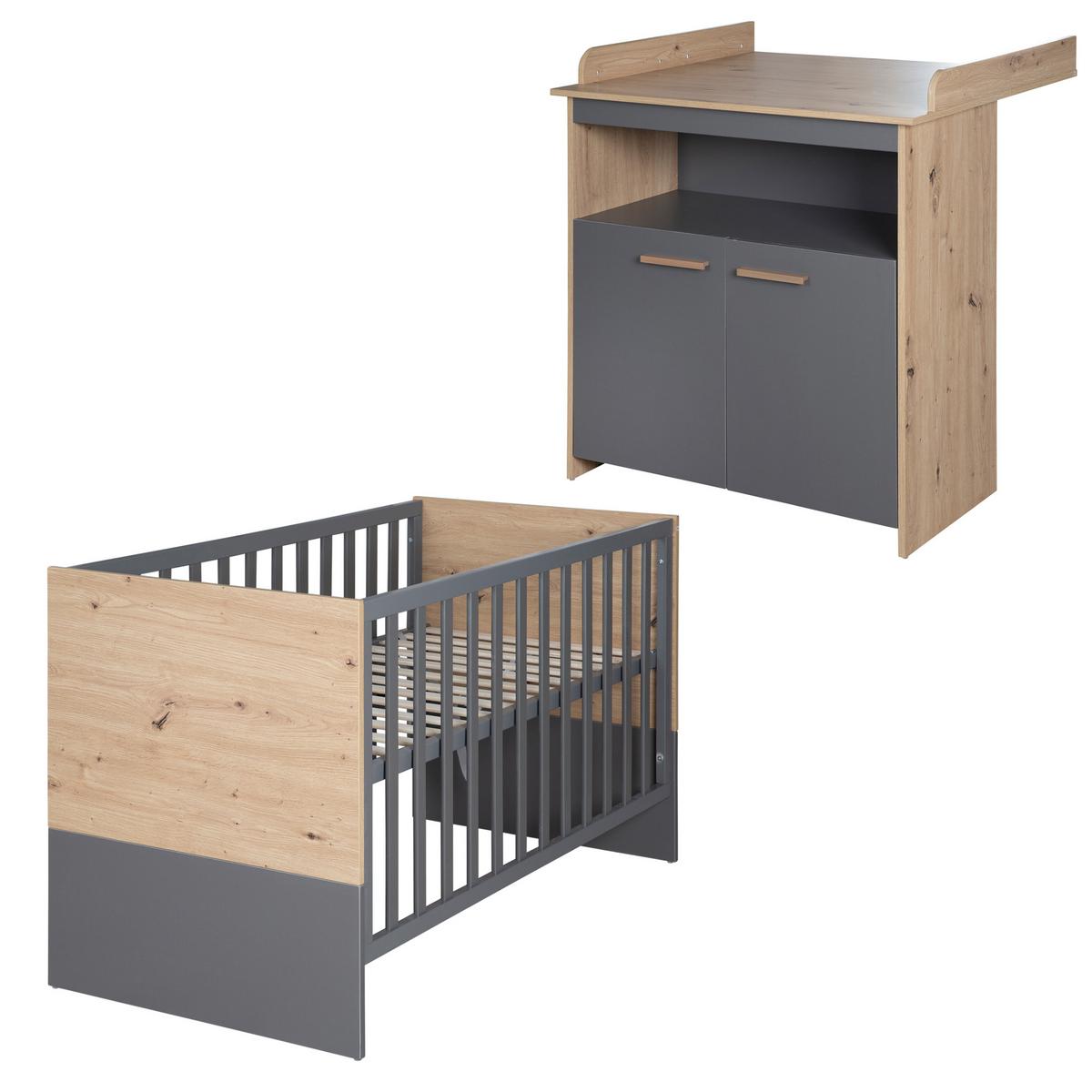 BABYMÖBEL SET Anna 2-teilig - Anthrazit/Sonoma Eiche, Holz/Holzwerkstoff (120/98/60cm) - Roba
