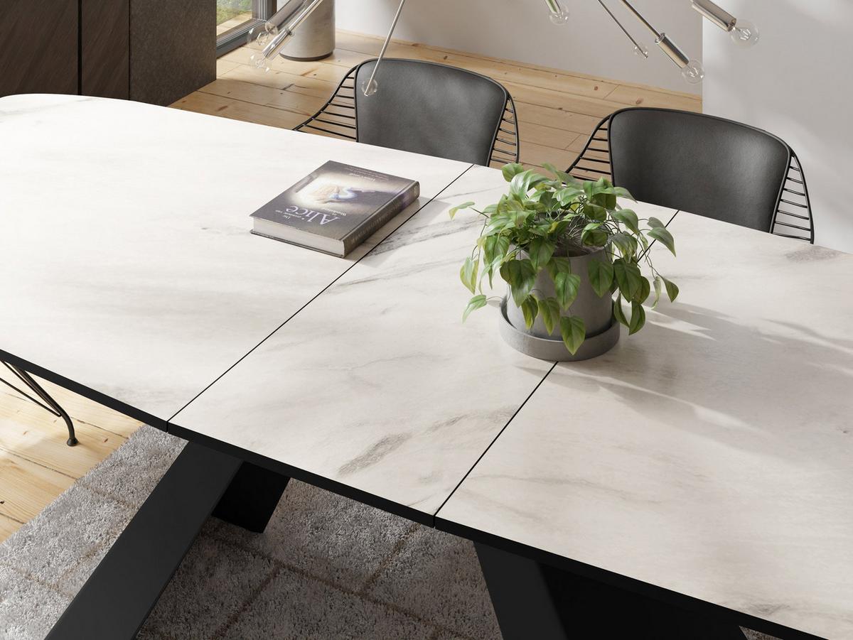 ESSTISCH Monte rechteckig ausziehbar, Marmor Weiß 160-200/80/76 cm - Ecru/Schwarz, Holzwerkstoff/Metall (80/198/76cm) - WFL GROUP