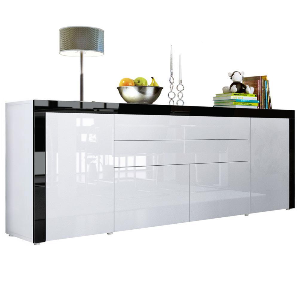 SIDEBOARD La Paz Weiß Hochglanz / Schwarz Hochglanz - Schwarz, Holzwerkstoff (200/72/35cm) - Vladon