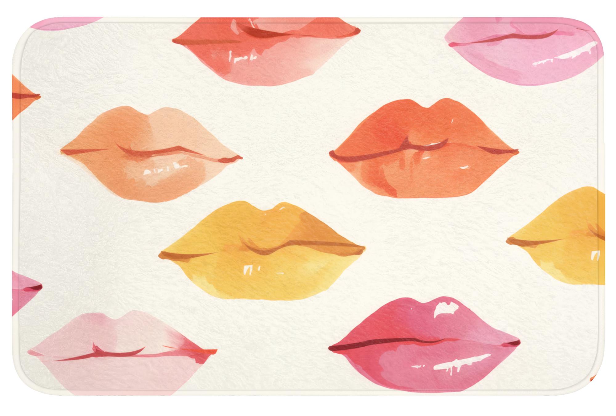 BADEMATTE Lippen - Bunt - Glänzend Badvorleger 80x50 cm - Rosa, Textil (80/50cm) - OnlyWow