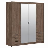 DREHTÜRENSCHRANK Elena mit 4 Türen, 6 Schubladen und Spiegel, 176 cm, Eiche Lefkas - Eichefarben, Holzwerkstoff (176/190/53cm) - Beautysofa