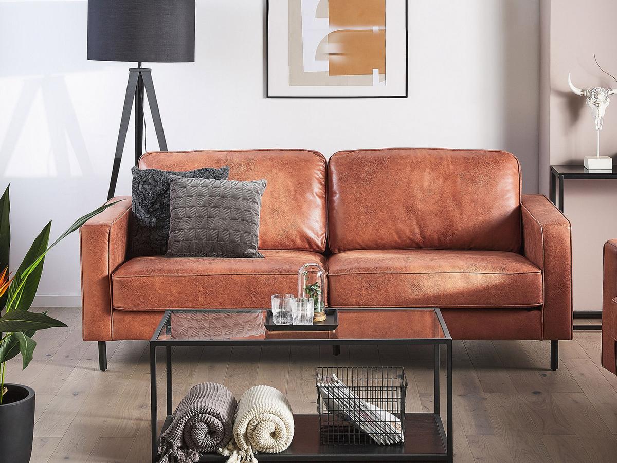 3-SITZER-SOFA Kunstleder Braun Savalen - Goldfarben, Textil (204/87/91cm) - Beliani