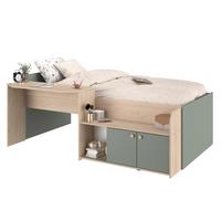 HOCHBETT Eiche, Salbei Grün, Stauraum-Bett für Kinder- und Jugendzimmer, 90 x 200 - Salbeigrün/Eichefarben, Holzwerkstoff (90/200cm) - Parisot Meuble