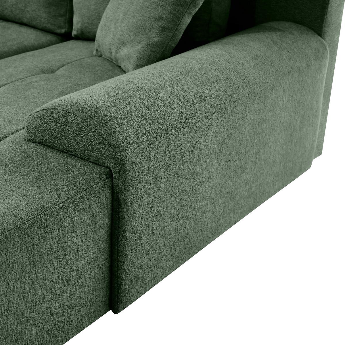 ECKSCHLAFSOFA Dallas mit Bettkasten, 255 cm, Flaschengrün, rechts, Velour-Stoff - Grün, Textil (255/175cm) - Beautysofa