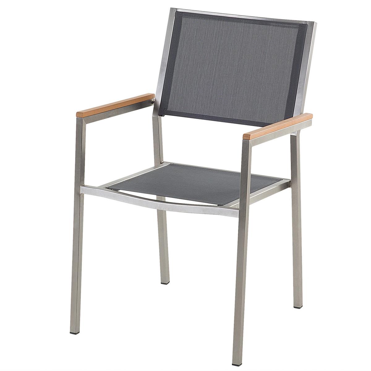 GARTENMÖBEL SET 6-Sitzer Keramik-Glas Textil grau Cosoleto/Grosseto - Silberfarben/Grau, Glas - Beliani