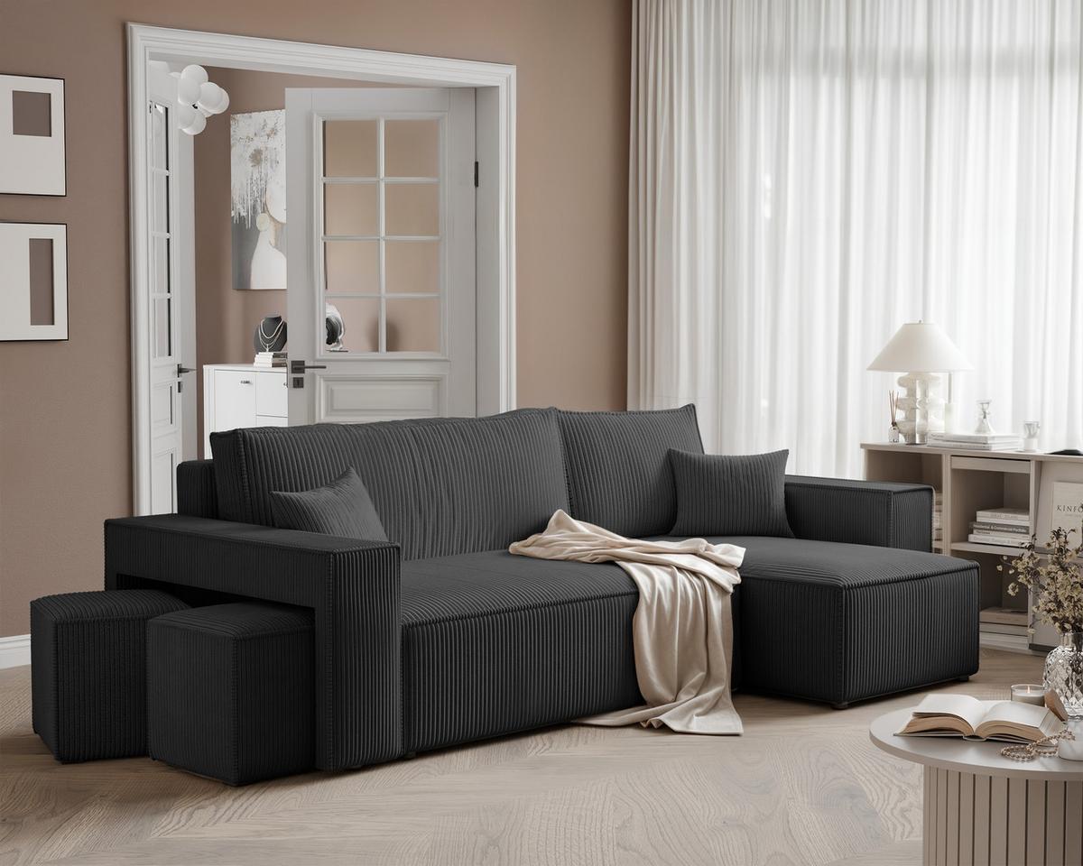 ECKSOFA PARIS mit Schlaffunktion und Bettkasten Anthrazit - Anthrazit, Kunststoff/Textil (262/145cm) - Idohome
