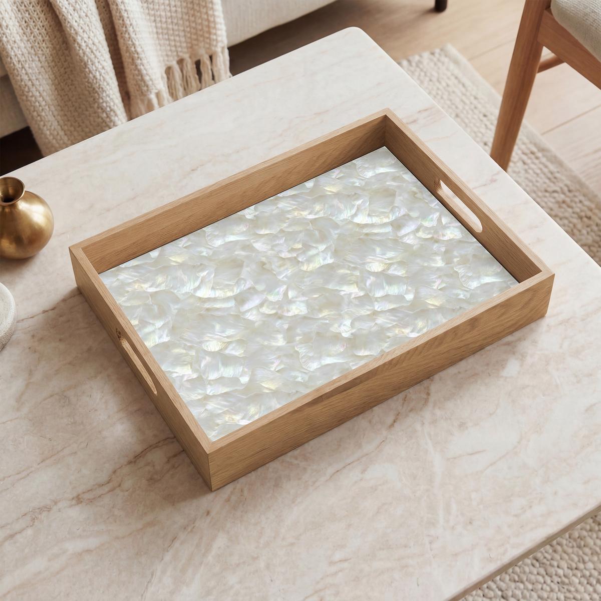TABLETT Perlglanz - Weiß - Muschel 40x30 cm - Weiß, Holz (40/5/5cm) - OnlyWow