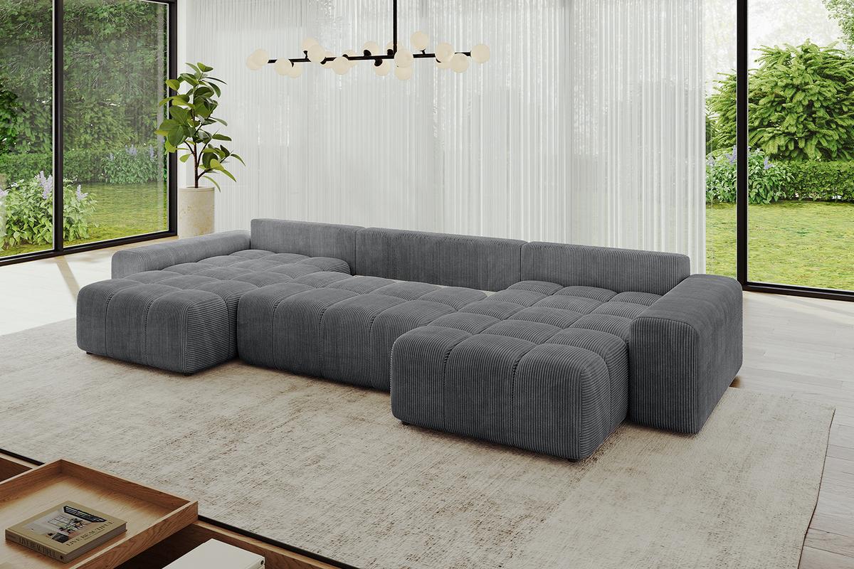 WOHNLANDSCHAFT ENIL-U 401x189x68 Dunkelgrau Cord - Dunkelgrau, Holzwerkstoff/Kunststoff (401/68/189cm) - ALTDECOR
