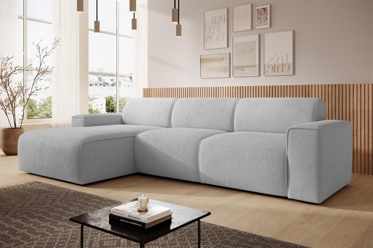 ECKSOFA L Form Didim mini Hellgrau 310/165/78 cm – stilvolle kleine Eckcouch L - Hellgrau/Schwarz, Kunststoff/Textil (165/310cm) - AX Living