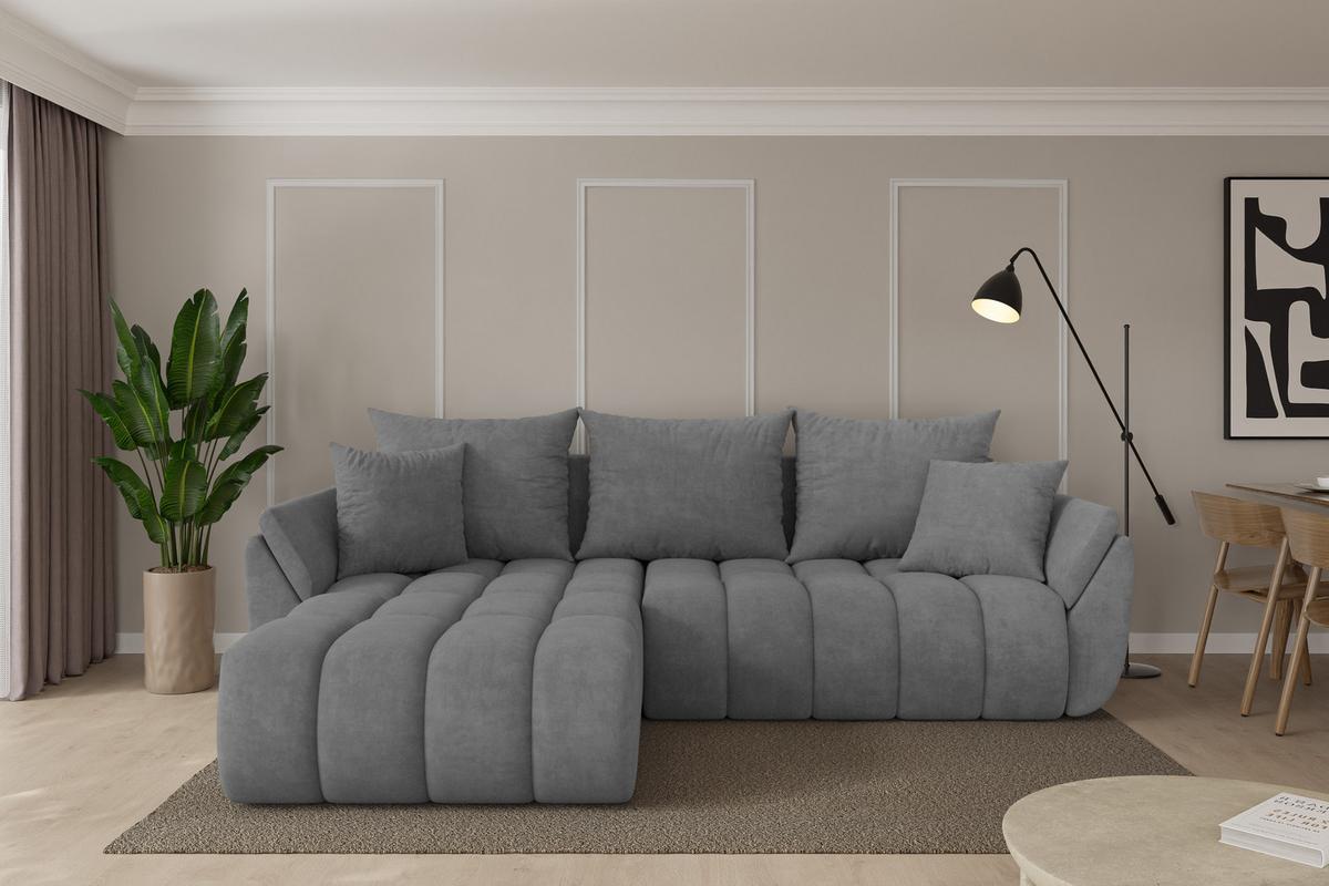 ECKSOFA mit Schlaffunktion Ottomane Links TOKO-L-v1 277x194x86 Grau Velours - Taupe/Schwarz, Holzwerkstoff/Kunststoff (277/194cm) - ALTDECOR