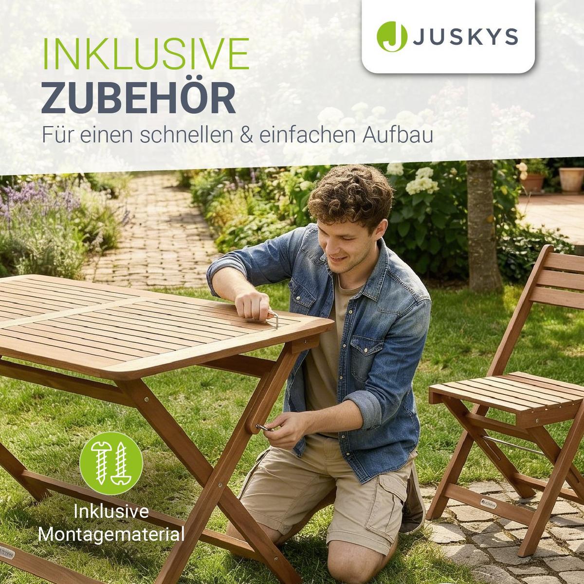 GARTENMÖBELSET Rimini 5-tlg 120x57,5 cm natur - Naturfarben, Holz - Juskys