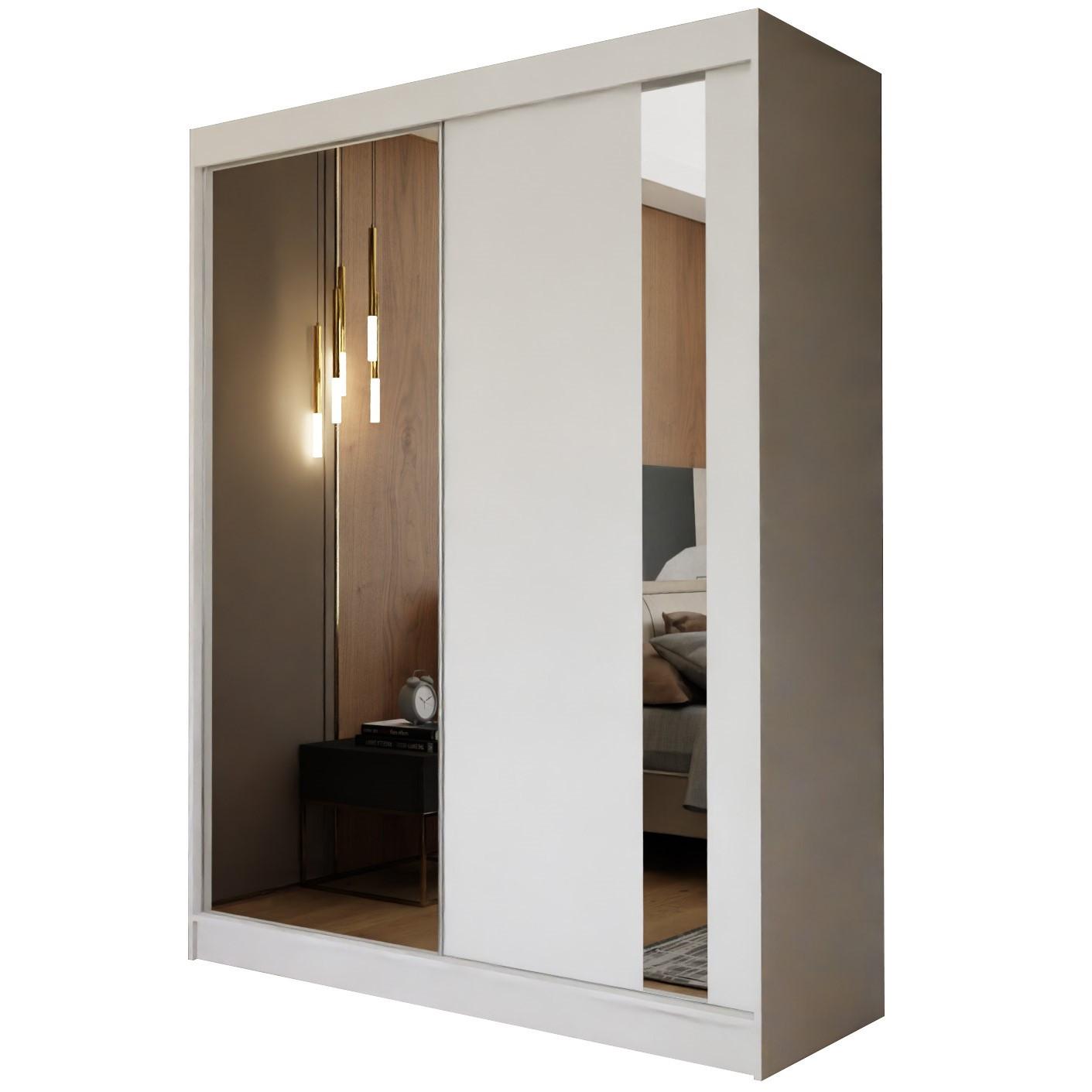 SCHWEBETÜRENSCHRANK GRAZIA 150/216/61 cm 2-türig mit Spiegel Weiß - Weiß, Holzwerkstoff (150/216/61cm) - MASSENO