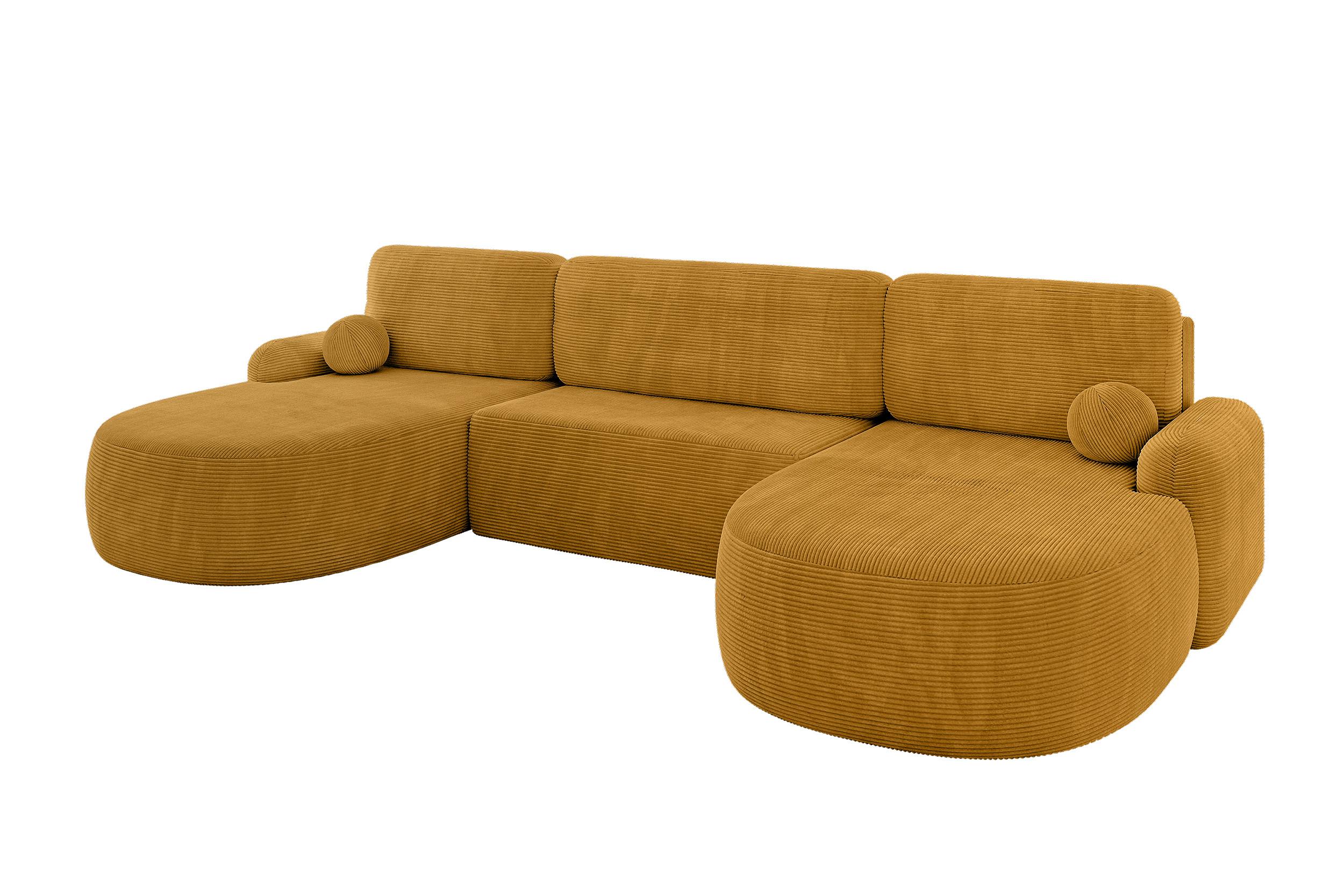WOHNLANDSCHAFT mit Schlaffunktion und Bettkasten LIRA-U - 335x172x89 Senfgelb - Sandfarben, Holzwerkstoff/Textil (335/89/172cm) - ALTDECOR