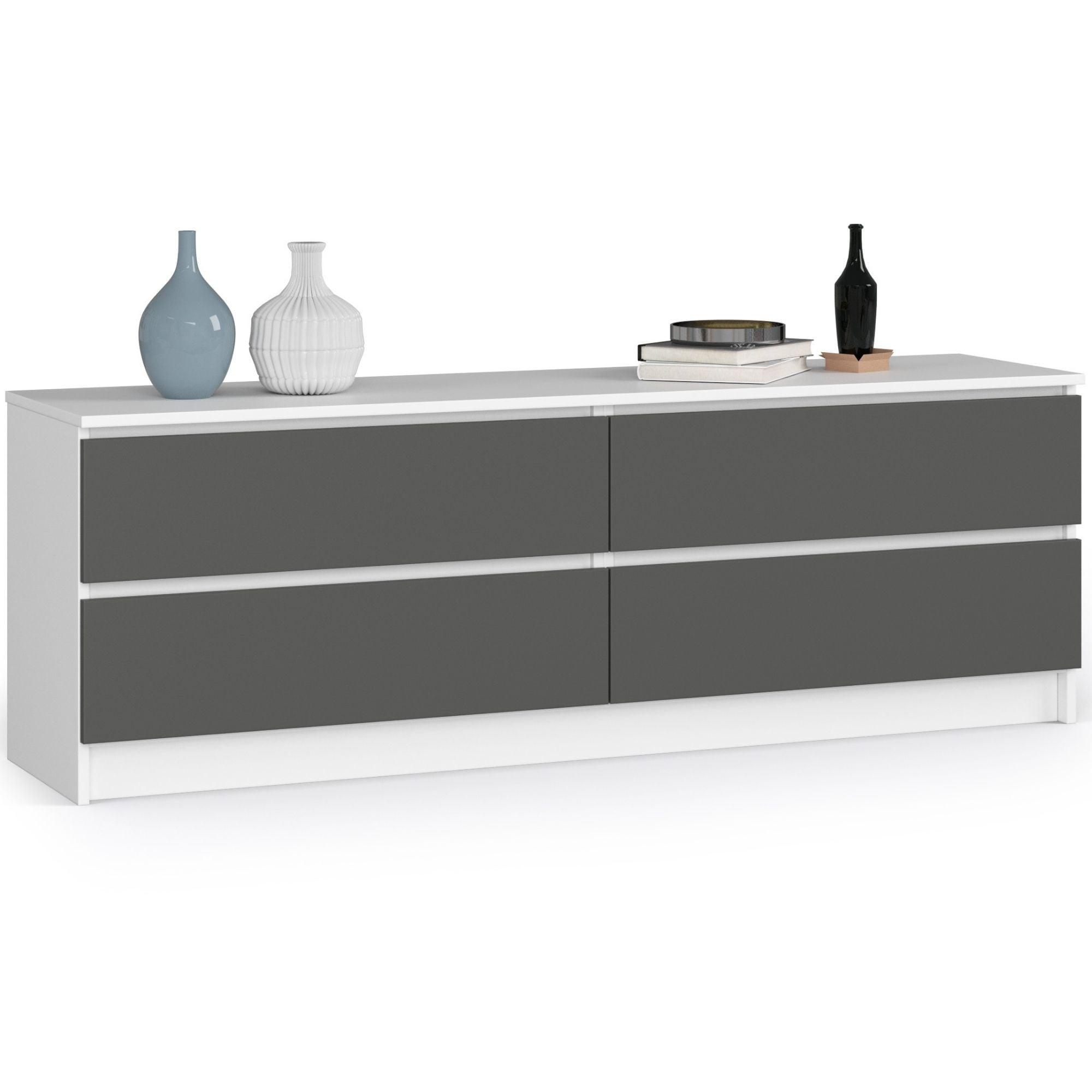 KOMMODE Weiß, Graphit Grau 55/160/40 - Weiß, Holzwerkstoff (160/55/40cm) - RAUMHIRSCH FURNITURE