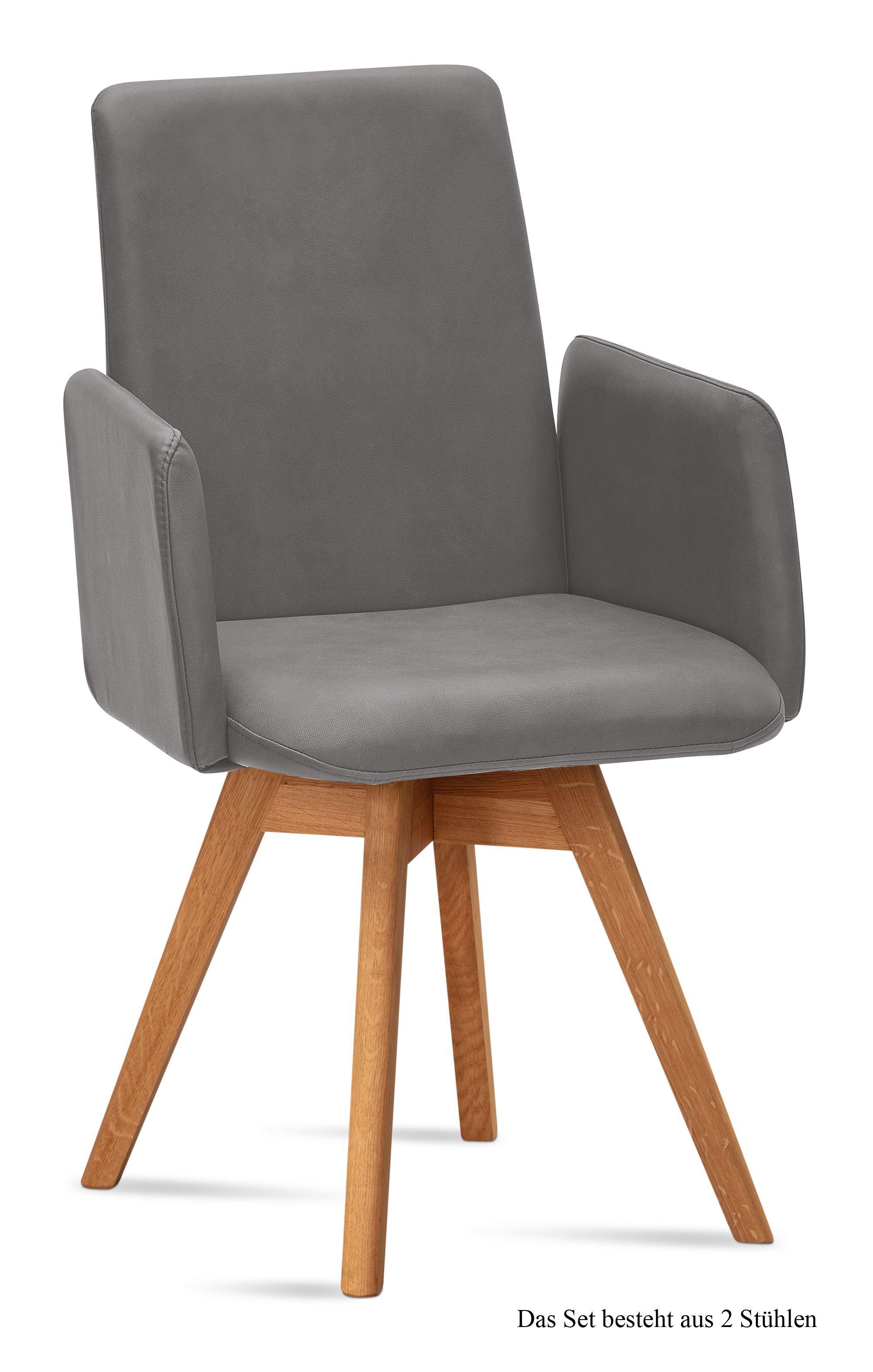 ARMLEHNSTUHL drehbar (2er-Set) Donny 52x92x60 Eiche geölt/Grau - Eichefarben/Grau, Kunststoff (60/92/52cm) - 58aufmkessel