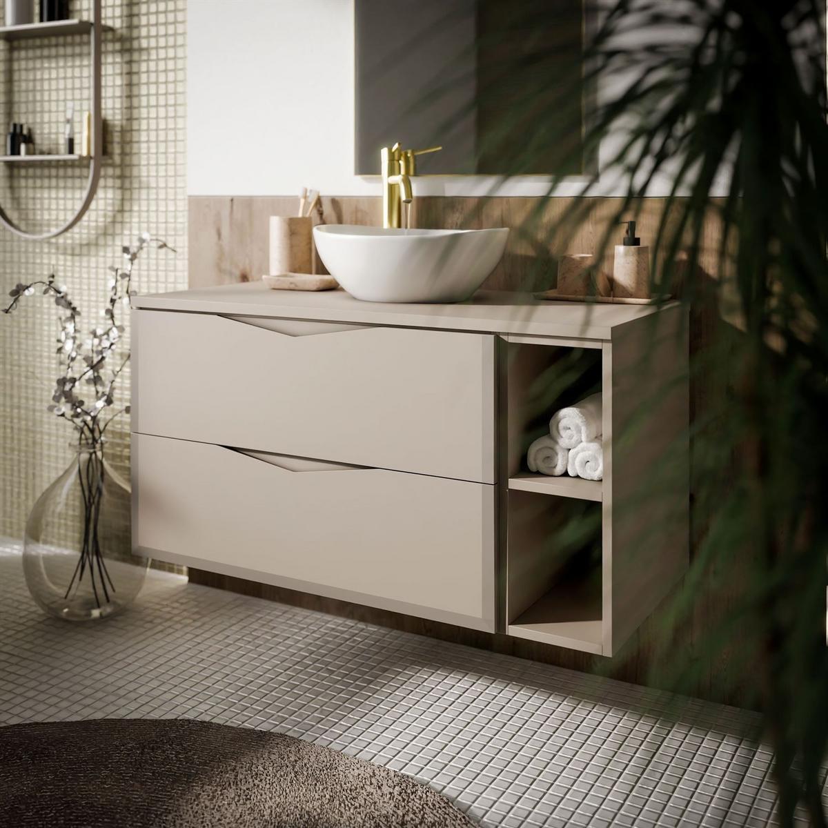 BADEZIMMERSET MIRA mit Regal II 80 cm - Kaschmir, Holzwerkstoff (80/50/46cm) - Lookway