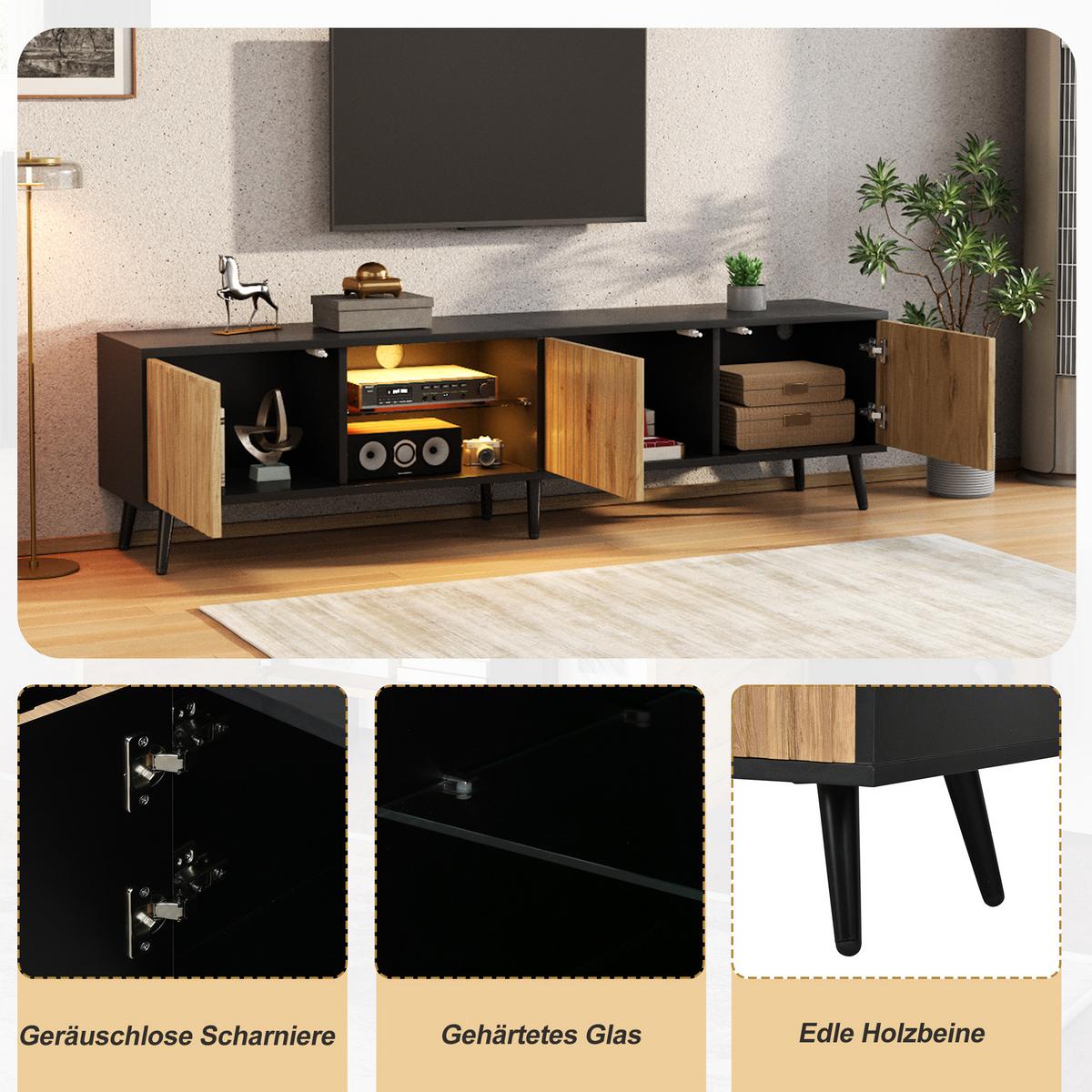 TV-LOWBOARD für 75-zoll tv, holzoptik & schwarz, led-beleuchtung mit app-steuerung - Naturfarben, Holzwerkstoff (175/43.5/31cm) - Urban Meuble