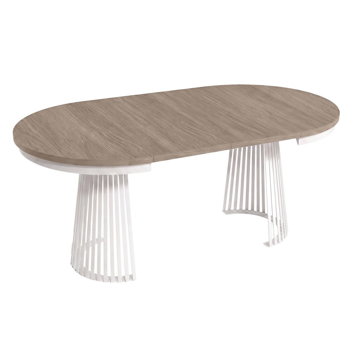 ESSTISCH Lumi, Runder, ausziehbar auf 180 cm, mit Metallbeinen, Walnussfarben+Weiß - Kaschmir/Walnussfarben, Metall (100/100/77cm) - Beautysofa