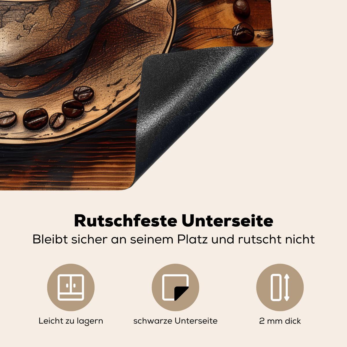 HERDABDECKPLATTE Kaffee - Vintage - Braun - Tasse - Holz Abdeckung Ceranfeld 58.3x51.3 cm - Cappuccino, Kunststoff (58.3/51.3/0.2cm) - MuchoWow