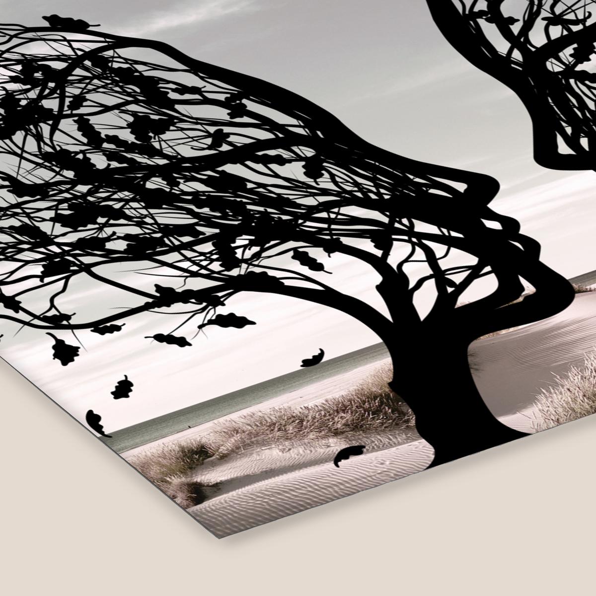 POSTER MIT RAHMENGERAHMTES BILD Strand - Meer - Menschen - Baum - Moderne Kunst 40x30 cm - Hellgrau, Papier (40/30cm) - MuchoWow