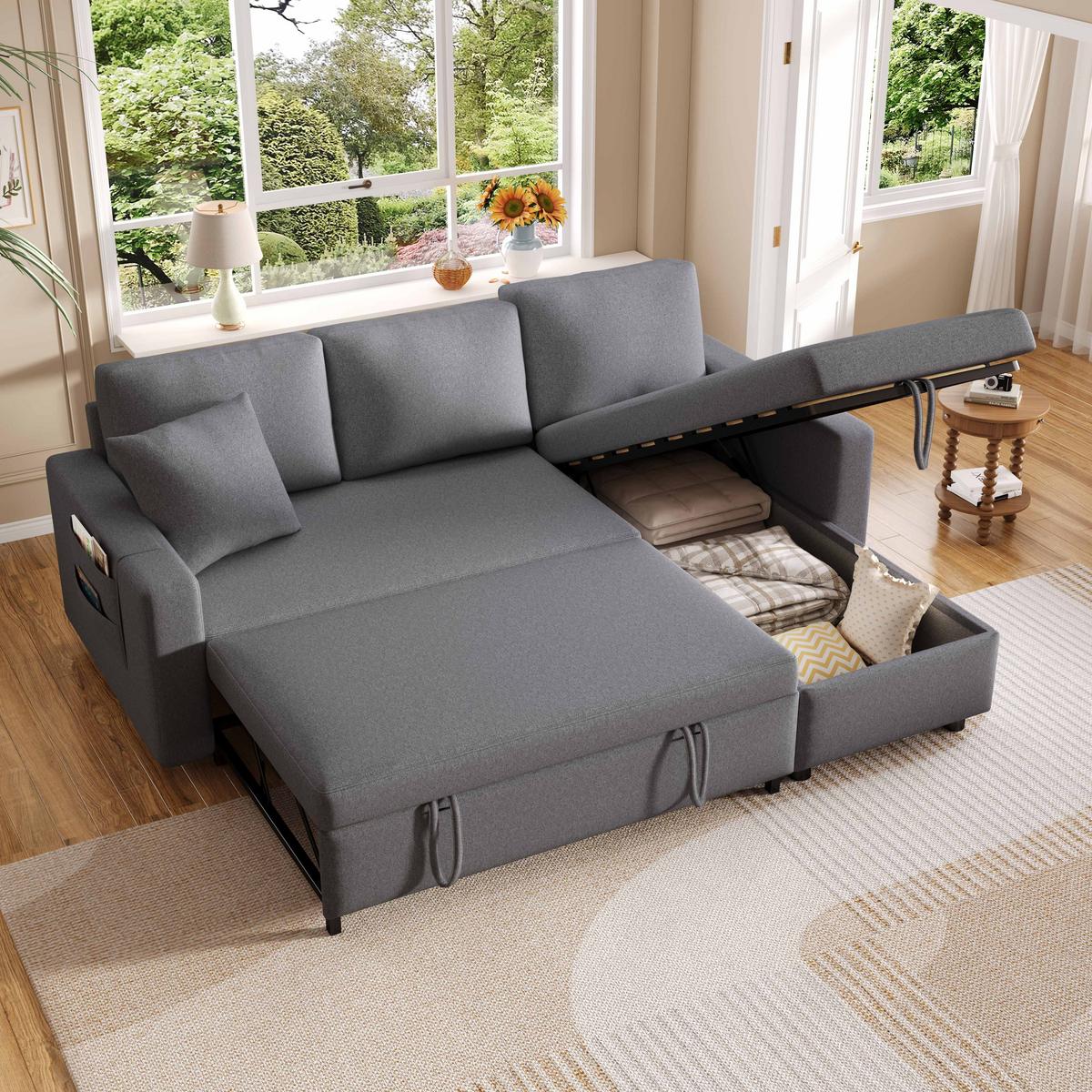 SCHLAFSOFA Modernes 3-Sitzer mit Stoffbezug, Dunkelgrau – Komfortabel, platzsparend, langlebig, 210 x 90 x 85 cm - Grau, Holzwerkstoff/Textil (219/83/143cm) - Urban Meuble