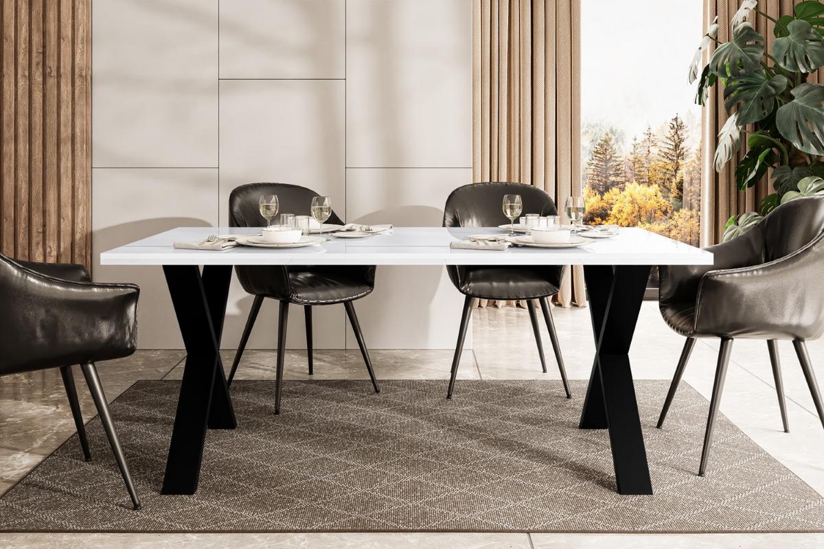 ESSTISCH 160x90x75 cm - Weiß Hochglanz / Schwarz - KLYN X - Weiß Hochglanz, Holzwerkstoff (160/90/75cm) - ALTDECOR