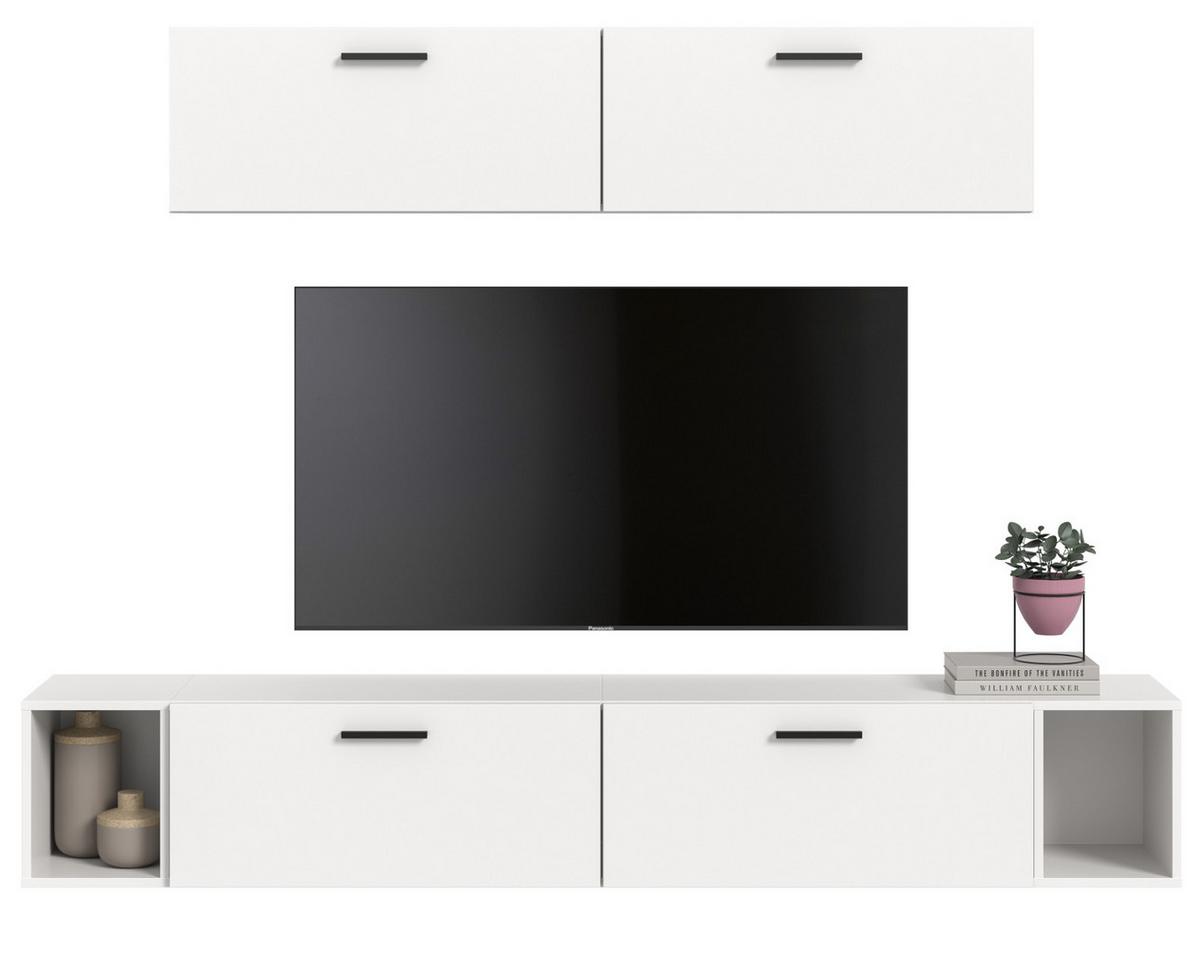 WOHNWAND weiß 202 cm, Schrankwand mit Soft-Close - Schwarz/Weiß, Holzwerkstoff/Kunststoff (202/184/34cm) - Inn.Furn