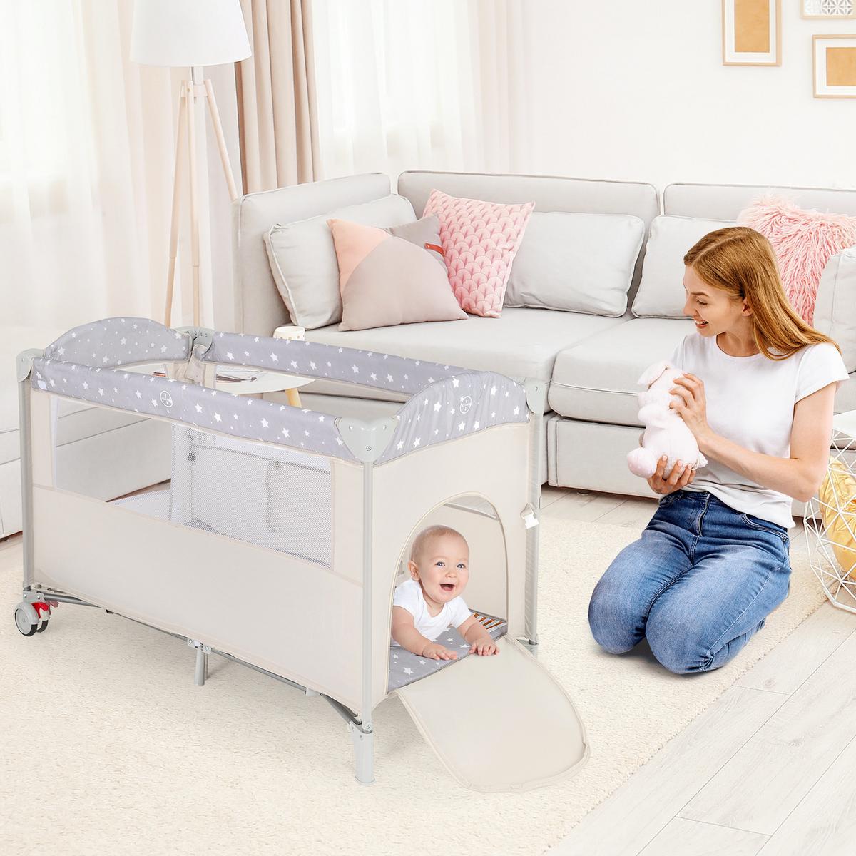BEISTELLBETT Beige - Beige, Textil - COSTWAY