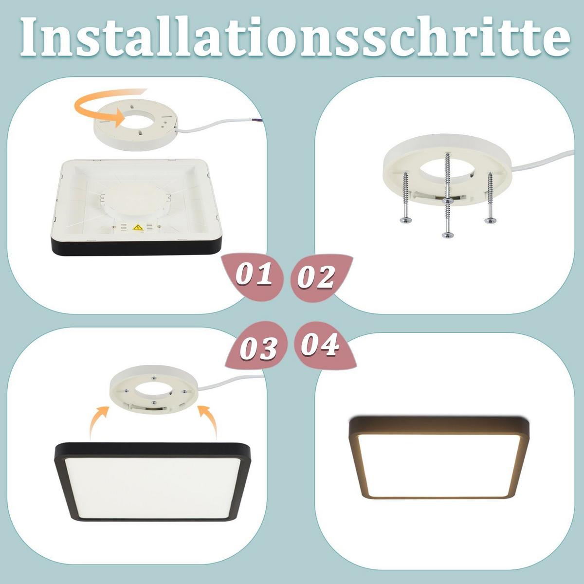 LED-DECKENLEUCHTE 23/23/2.5 cm - Schwarz, Kunststoff (23/23/2.5cm) - Nettlife