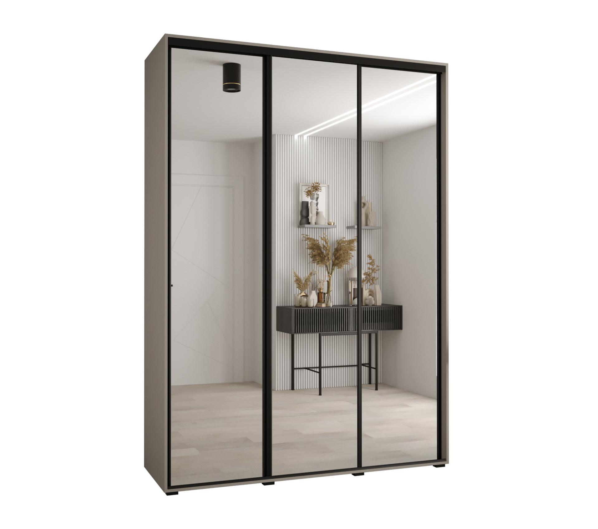 SCHWEBETÜRENSCHRANK 235,2/180/45 3-türig - Kaschmir/Schwarz, Holz/Metall (180/235.2/45cm) - MÖBEL KRYSPOL