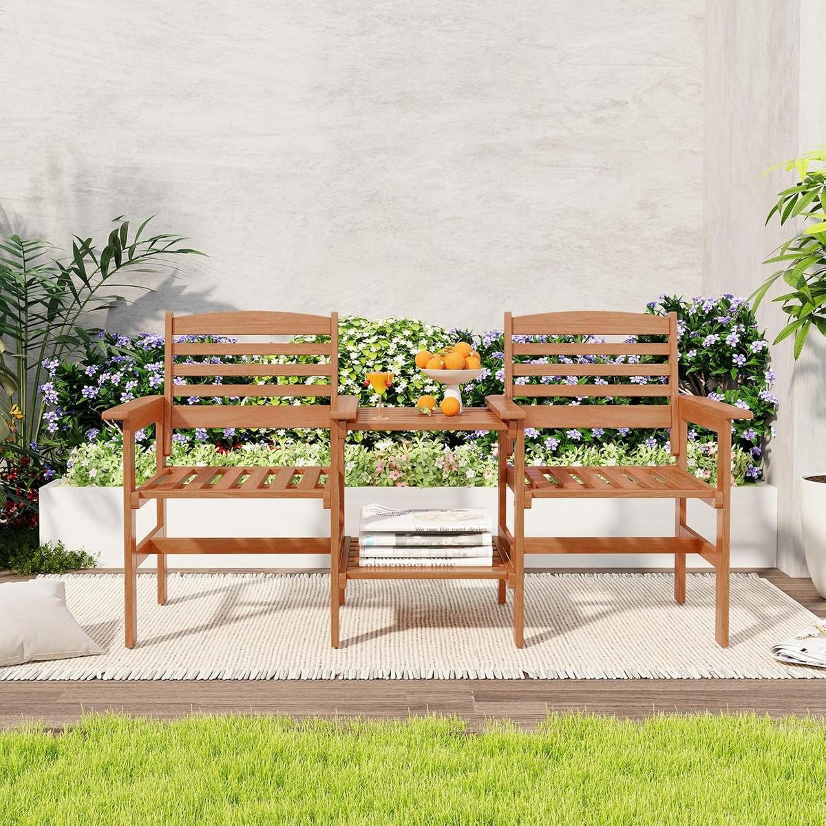 GARTENBANK Natur(3-teilig) - Naturfarben, Holz - COSTWAY