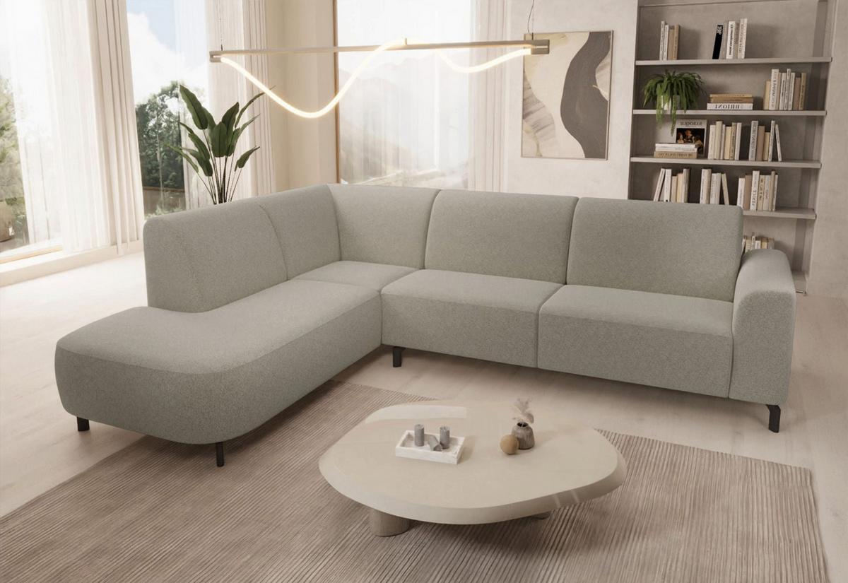 ECKSOFA Lununa Graubeige mit Armlehne, Bouclé, Ottomane links - Graubraun/Schwarz, Textil/Metall (277/218cm) - Selsey