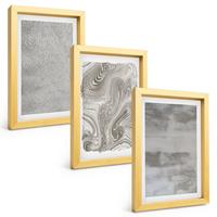 BILDER SET 3er Set - 20x30 cm Goldrahmen - Industrielle abstrakte Muster - Goldfarben, Kunststoff (20/30cm) - TULUP