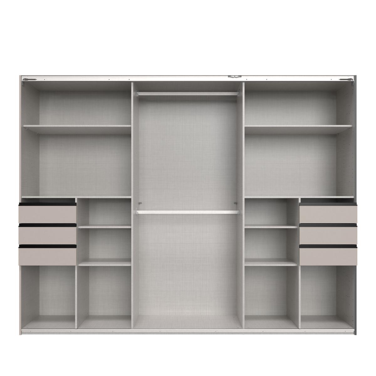 SCHWEBETÜRENSCHRANK 3-türig B273/H213/T64 cm, Sandgrau/Spiegel, Passepartout-Kleiderschrank mit Schubladen & Vollausstattung / 22621 - Sandfarben/Ecru, Holzwerkstoff/Metall (273/213/64cm) - luma-home
