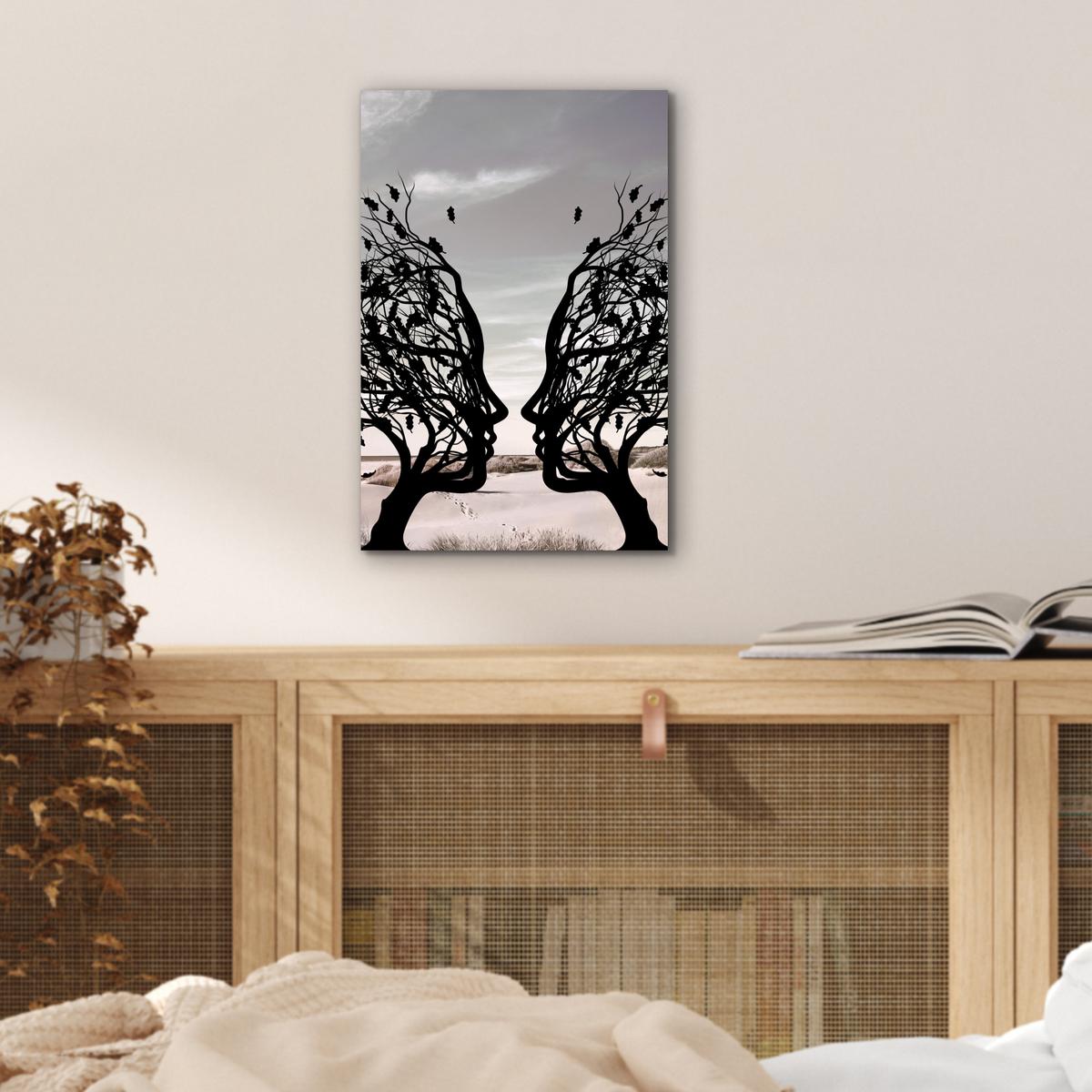 METALLBILD Strand - Meer - Menschen - Baum - Moderne Kunst 20x30 cm - Hellgrau, Metall (20/30cm) - MuchoWow