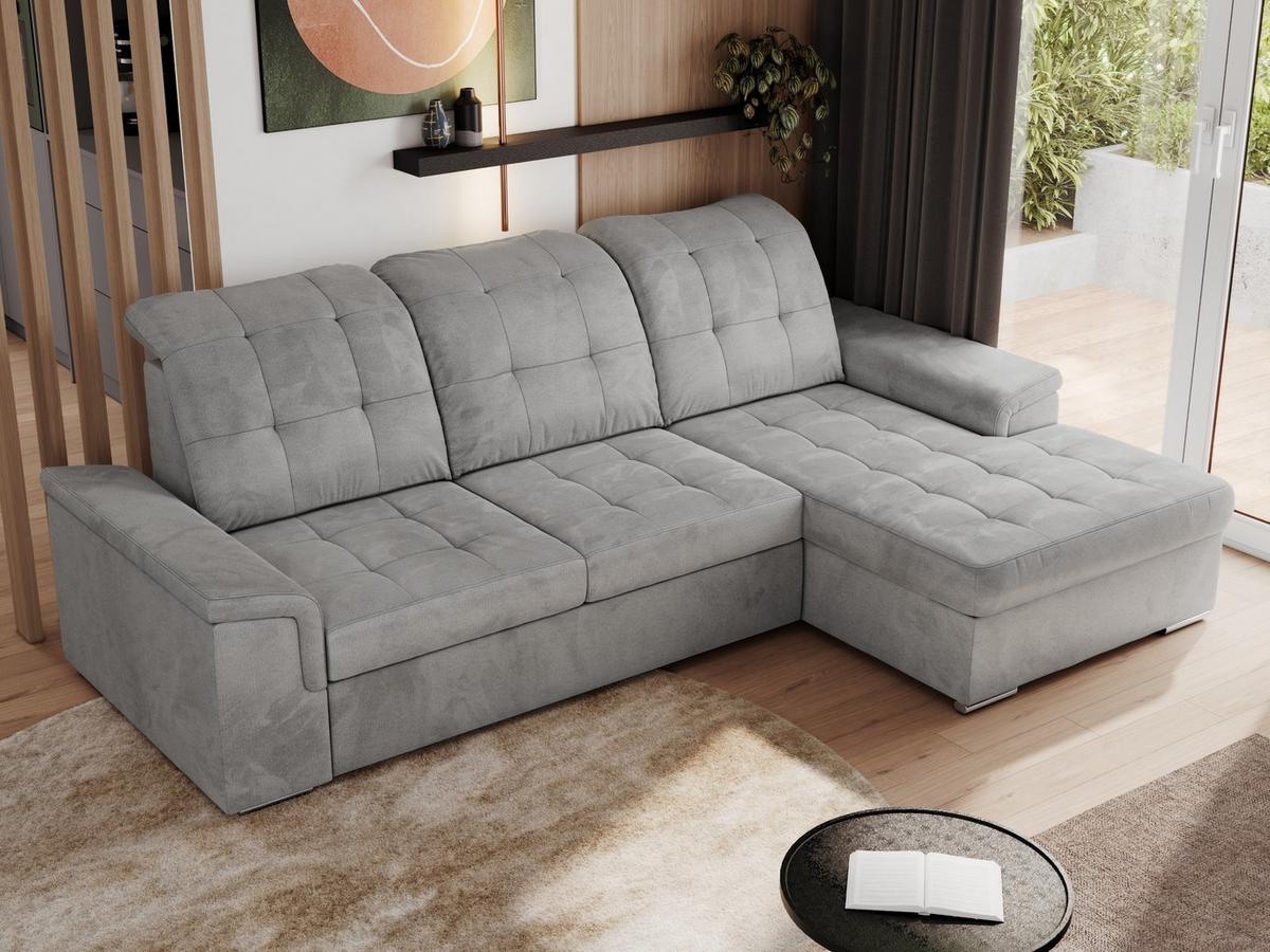 ECKSOFA MADRITO L - Hellgrau Velorus - Rechts - Silberfarben/Hellgrau, Textil/Metall (256/160cm)