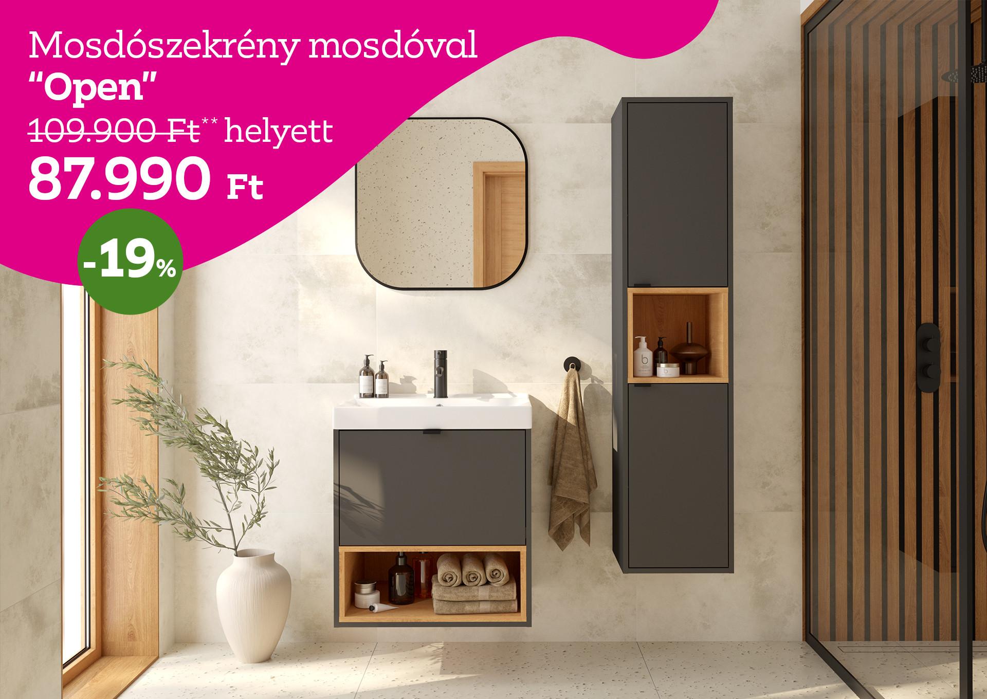 Mosdószekrény mosdóval Open 109900 Forint helyett 87990 Forint, kedvezmény mértéke 19%