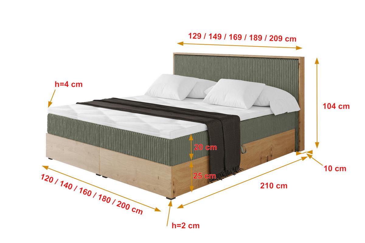 BOXBETT LOLLI9 - 120x200 - H4 Olivgrün - Olivgrün, Holzwerkstoff (120/200cm) - ALTDECOR
