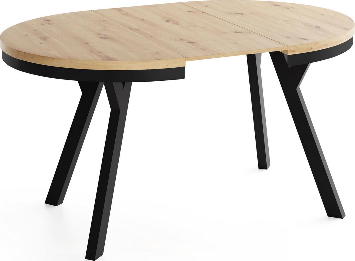ESSTISCH Vero Neo rund ausziehbar verlängerbar, Eiche Artisan Hellbraun 80-130/80/77 cm - Schwarz/Eiche Artisan, Holz/Holzwerkstoff (80/130/77cm) - WFL GROUP