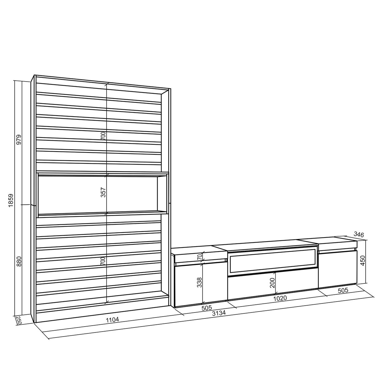 WOHNWAND Wohnzimmer, eiche, schwarz, Elektrokamin,, 310/35/186cm - Eichefarben/Beige, Holzwerkstoff (310/186/35cm) - Skraut Home