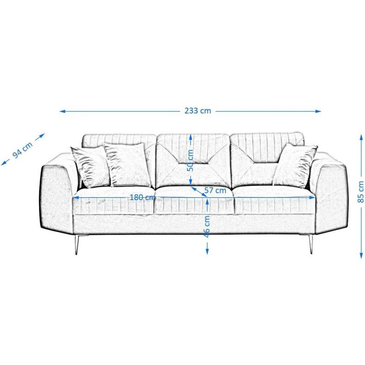 3-SITZER SOFA Venezia olivgrün mit goldenen Beinen - Goldfarben/Olivgrün, Textil (233/85/94cm) - Beautysofa